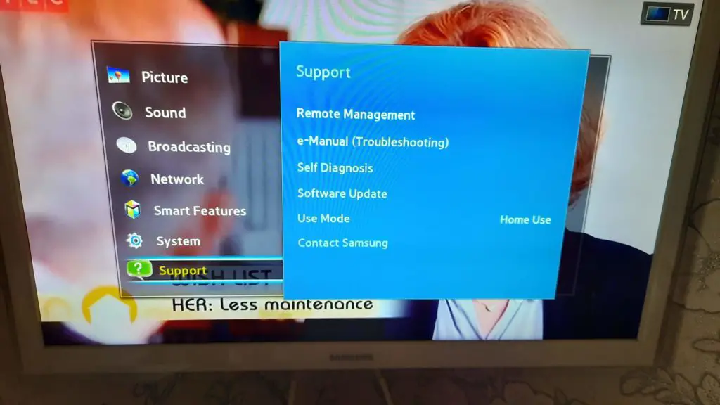 Unterstützung des Samsung TV-Menüs