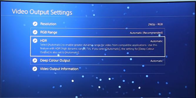 Einstellungen HDR auf PS4